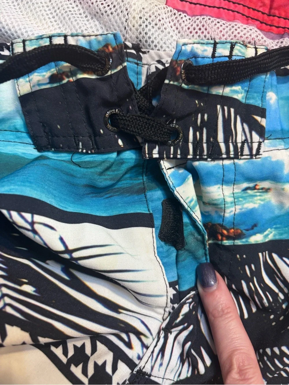Hang Ten Board Shorts Mens Small MultiColor Tropical Print Mesh Lined  Tie Waist